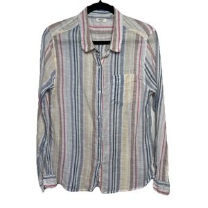 Dylan Lightweight Slubbed Cotton Long Sleeve Button Up Top Rainbow Stripe Size M
